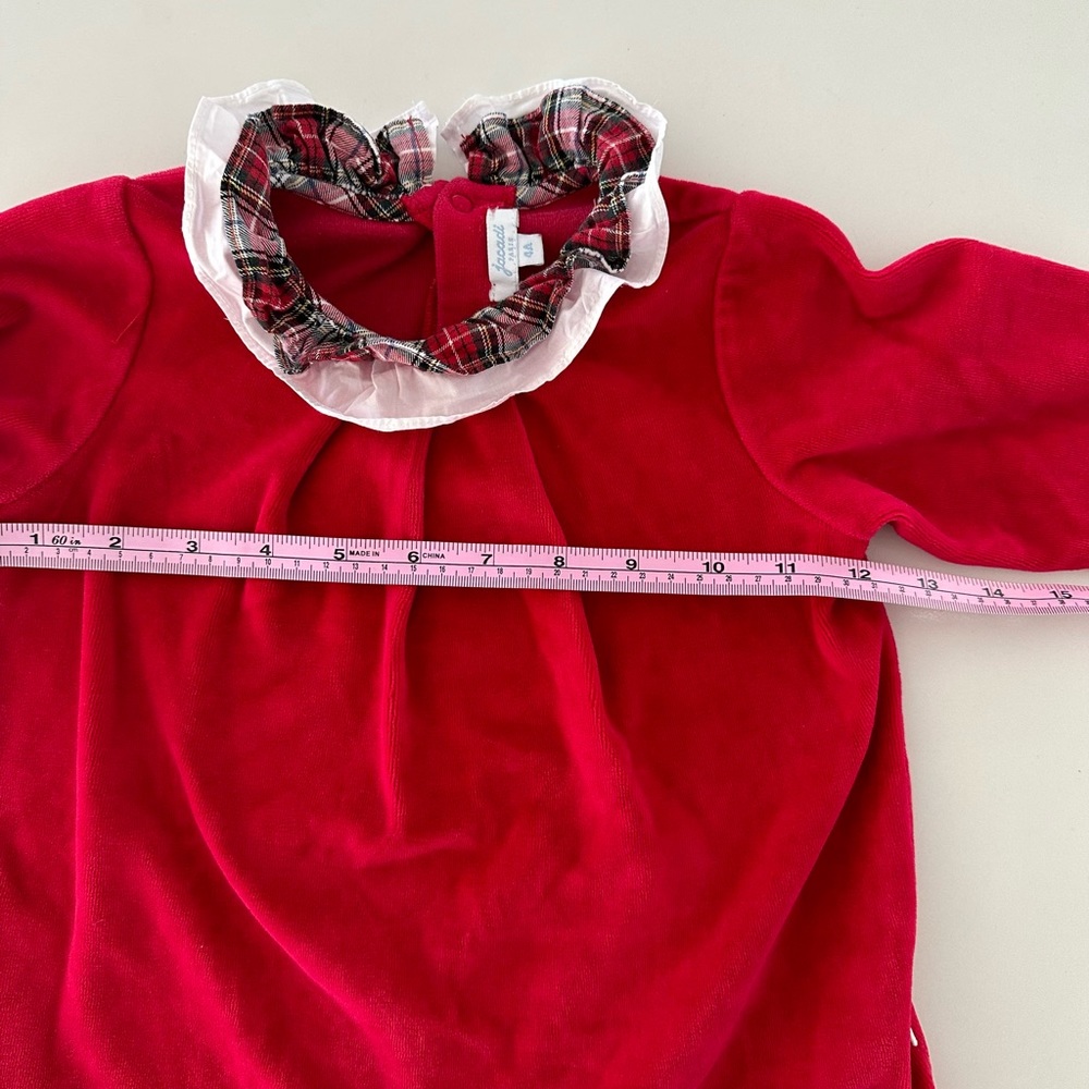 JACADI red velours pajamas with tartan collar in size 4 - Picture 8 of 13